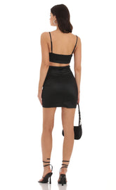 Satin Open Back Dress in Black